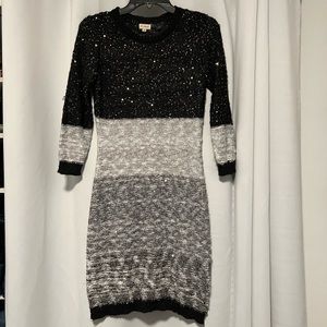 New with Tags Cremieux Sweater Dress Black & Gray with Sequins Size Extra Small